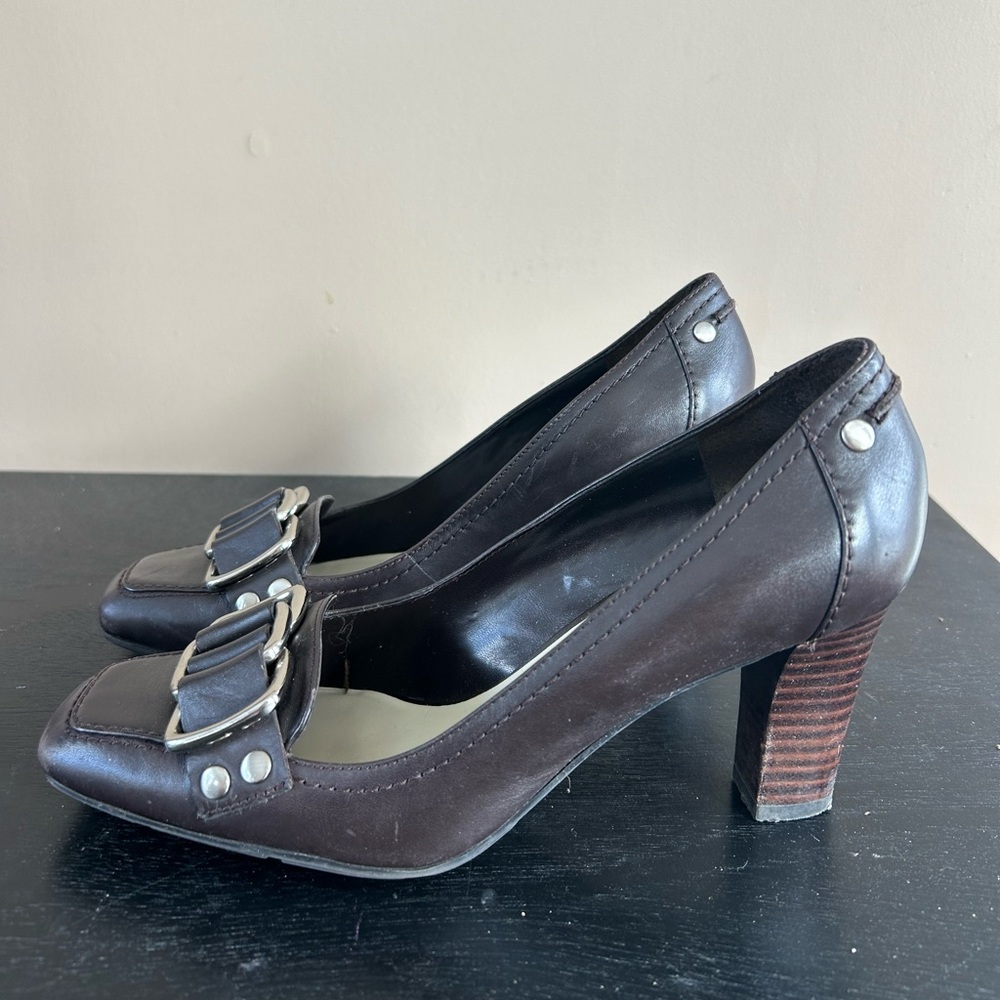 Nine West Buckle Brown Leather Heels